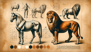 Étude Renaissance montrant la technique du scorcio appliquée aux animaux avec lignes de construction géométriques