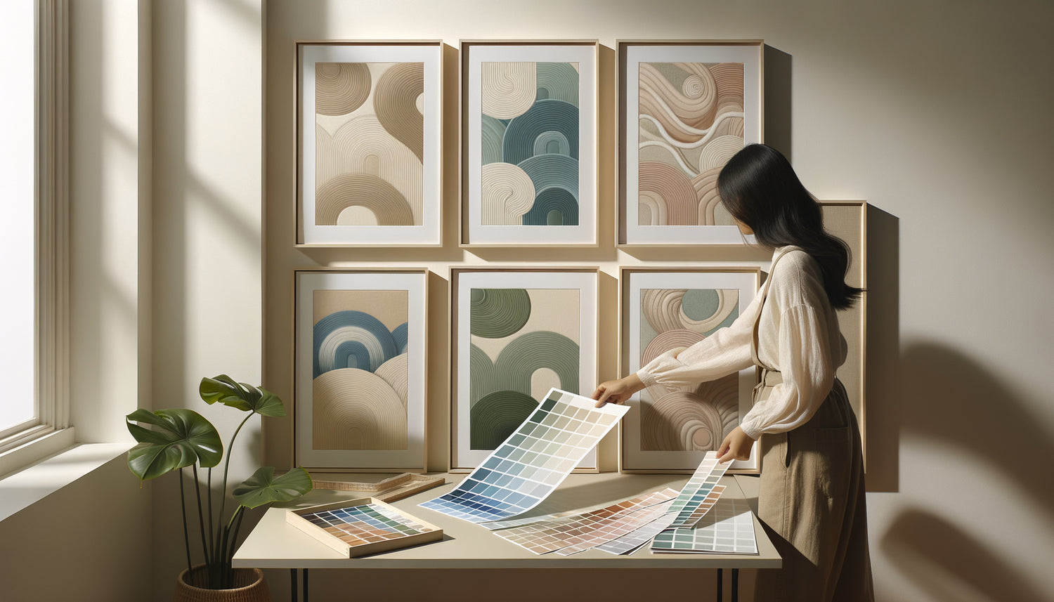 Sélection professionnelle de tableaux aux teintes apaisantes et compositions équilibrées pour espaces de santé