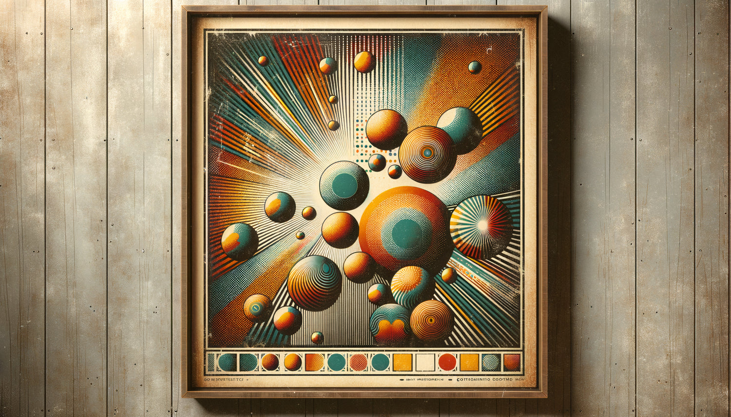 Panneau mural vintage années 1960 en sérigraphie aux couleurs vives et motifs géométriques mid-century