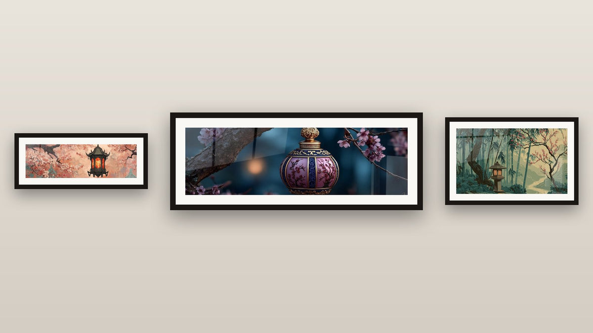 Gallery wall with three framed paintings