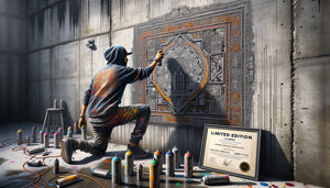 Artiste street art contemporain créant une œuvre murale authentique avec matériaux professionnels et technique de pochoir détaillée