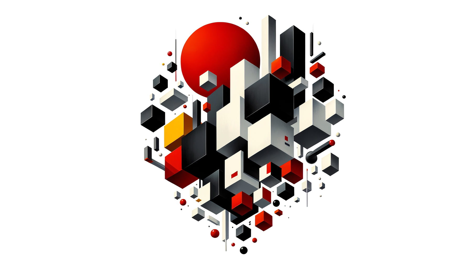 Peinture suprématiste russe authentique avec formes géométriques élémentaires et couleurs primaires pures sur fond blanc