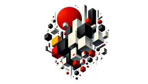 Peinture suprématiste russe authentique avec formes géométriques élémentaires et couleurs primaires pures sur fond blanc