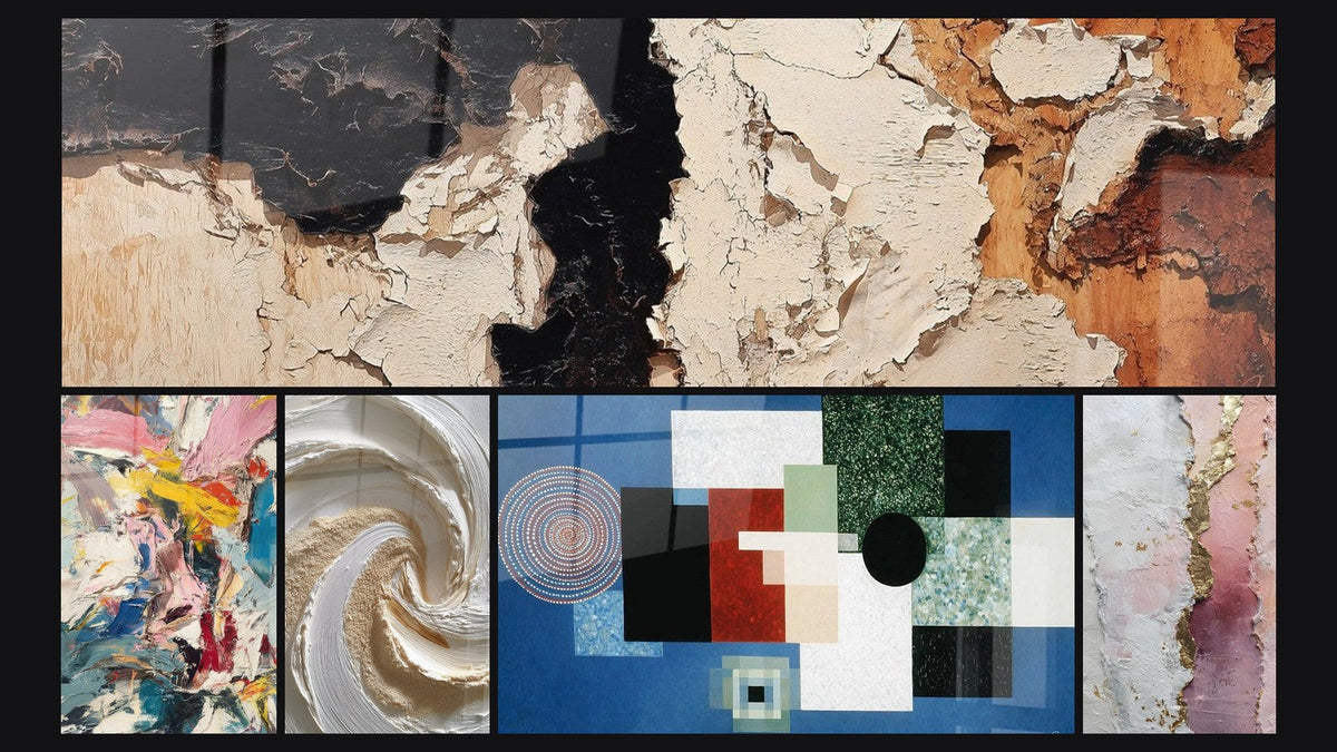 Mosaik aus fünf Gemälden, darunter Geometrische Komposition Rationale Ordnung