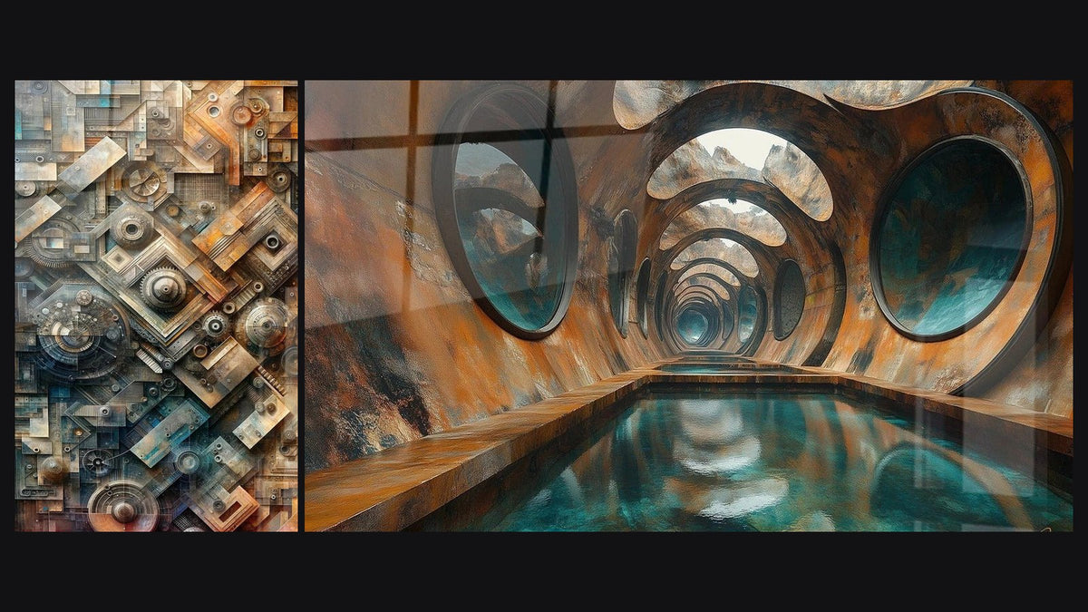 Deux tableaux côte à côte : Complexité Mécanique Intemporelle et Abîme Lumineux Oxydé