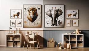 Comparaison tableau animaux stylisés géométriques et réalistes détaillés pour apprentissage enfant