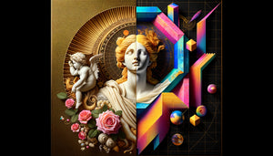 Comparaison visuelle entre tableau Aphrodite classique Renaissance et interprétation contemporaine audacieuse aux couleurs vives