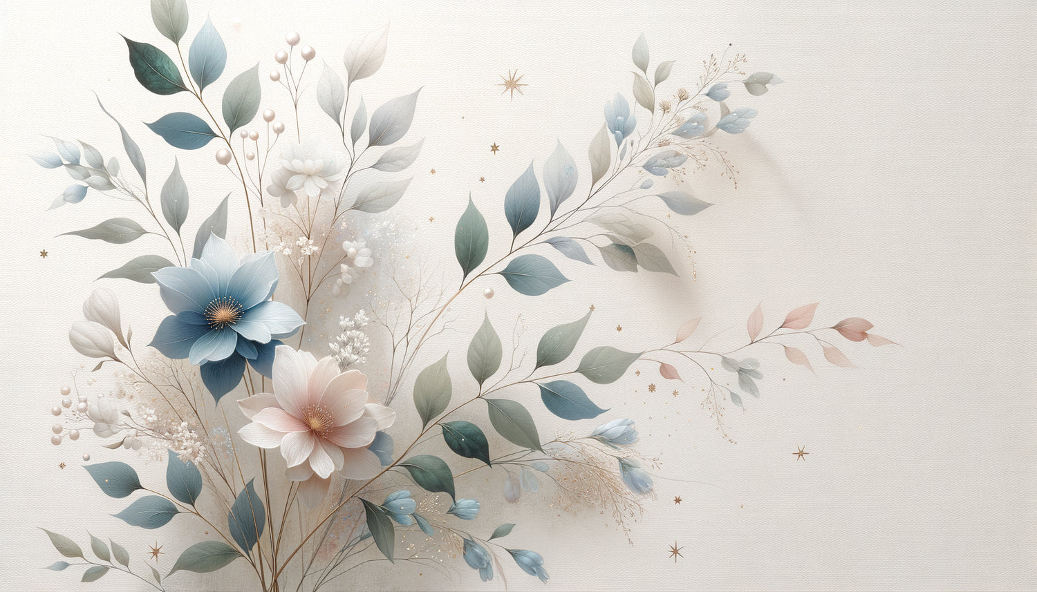 Aquarelle botanique délicate aux tons pastels avec étoiles dorées, tableau poétique pour chambre de bébé