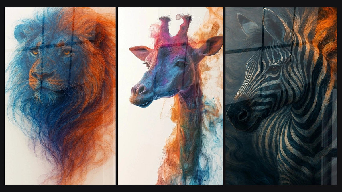 Mosaico de tres cuadros, entre ellos Elance -Edición Mythoscène Fluido y Frisson Rayado -Edición Mythoscène Fluido