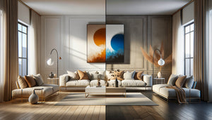 Comparaison visuelle entre intérieur harmonieux assorti et intérieur contrasté avec tableau audacieux
