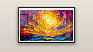 Ingelijst schilderij aan een muur: Tafel zonsondergang spiraal