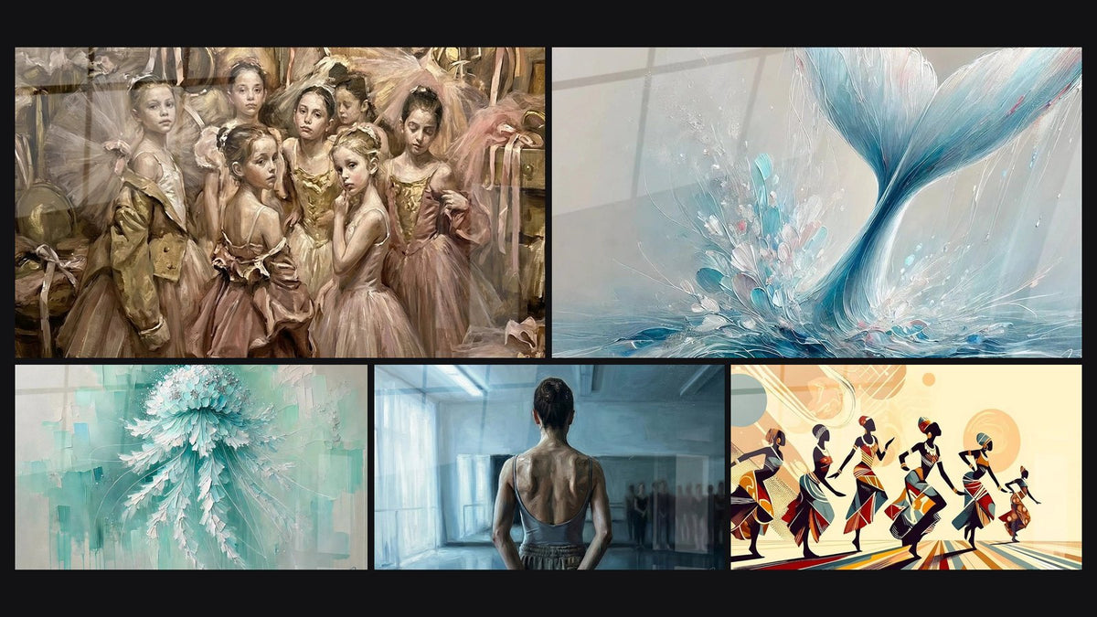 Mosaïque de cinq tableaux, dont Ballerines en Préparation, Ballet Aquatique et Danseuse Ballet Studio