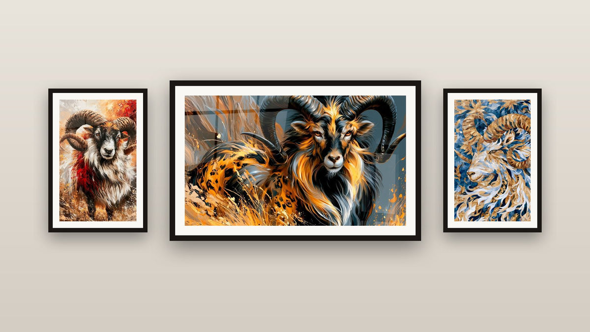 Gallery wall with three framed paintings