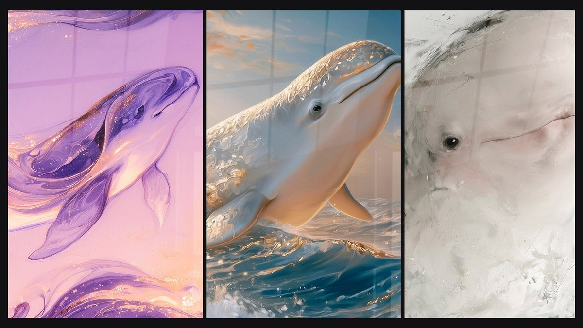 Mosaico di tre quadri, tra cui Beluga viola e oro con volute marmorizzate