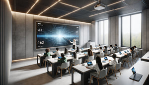 Classe moderne avec tableau blanc interactif et peinture mate anti-reflet éliminant les reflets parasites