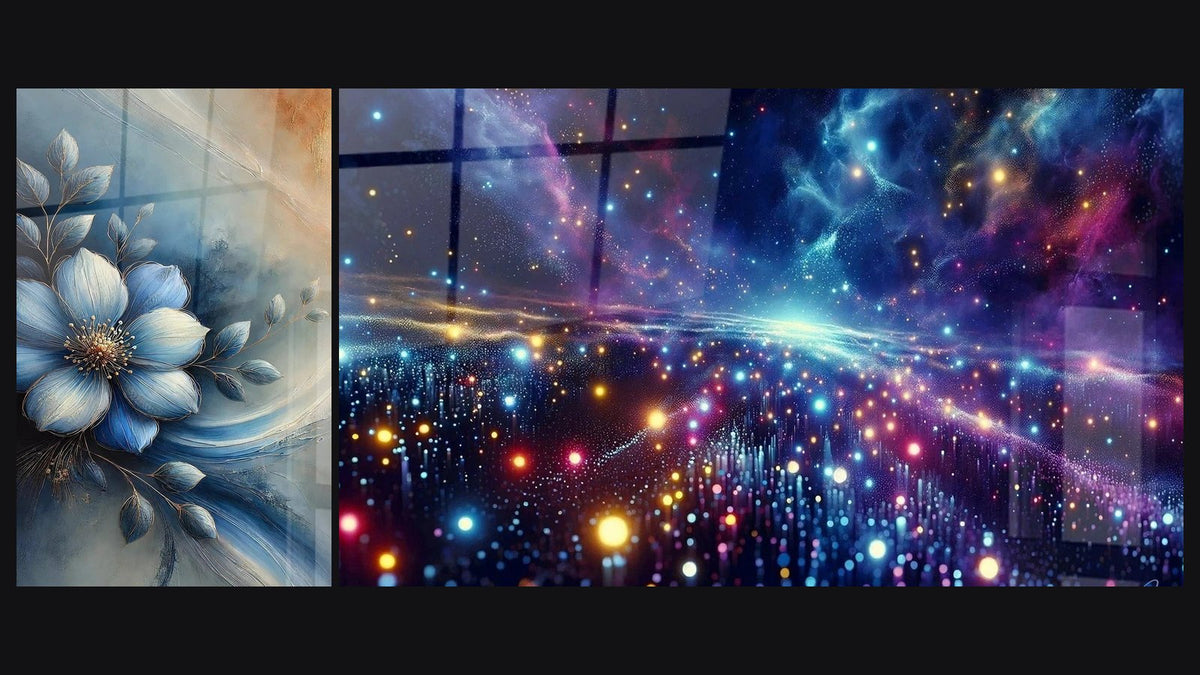 Deux tableaux côte à côte : Bleu de Minuit et Champ Astral Numérisé