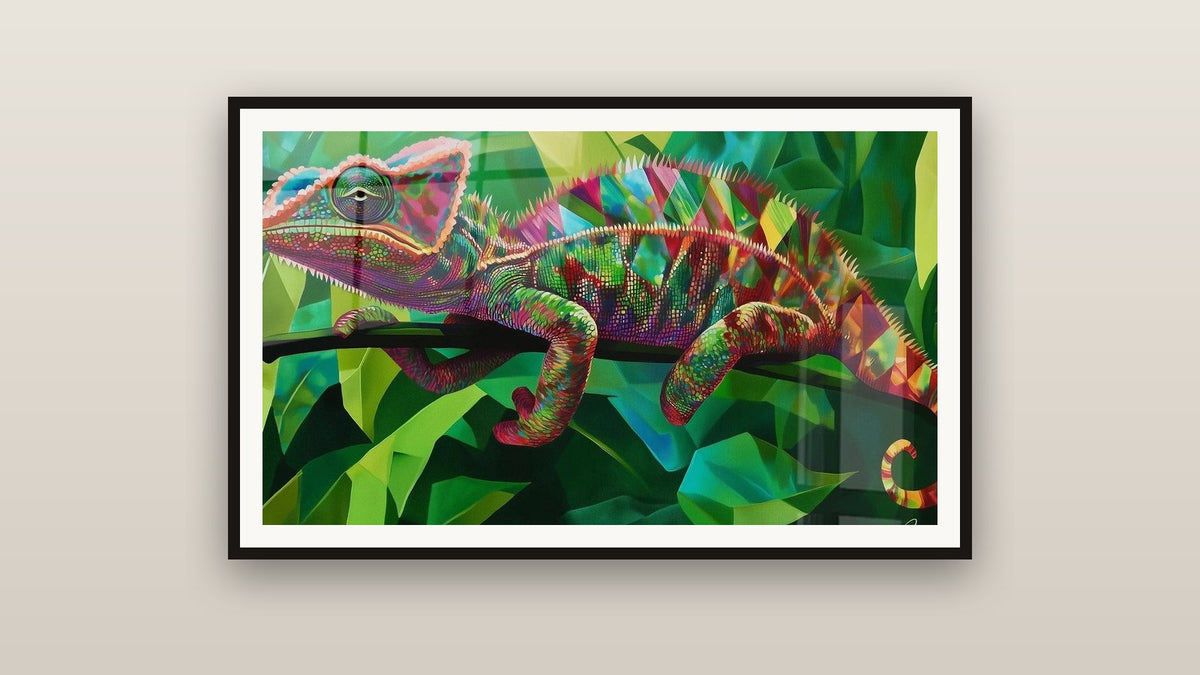 Tableau encadré sur un mur : Caméléon Prisme de la jungle