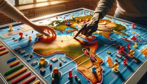 Mains manipulant des éléments interactifs sur un tableau de carte magnétique contemporain avec pièces amovibles et reliefs tactiles