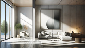 Comparaison visuelle entre tableau sur châssis fin et châssis épais dans intérieur contemporain minimaliste