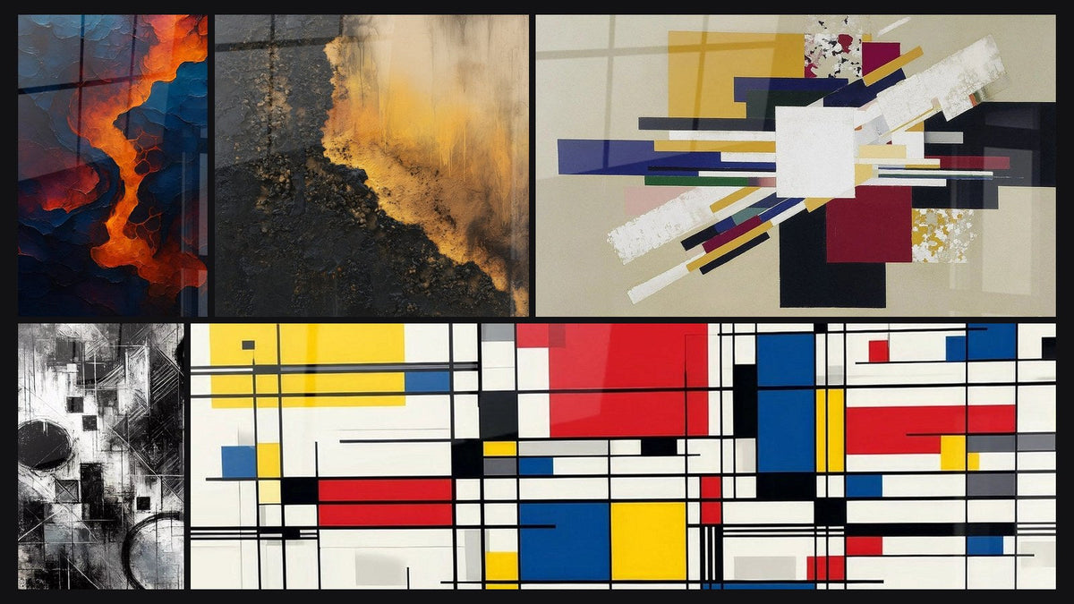 Mosaïque de cinq tableaux, dont Sang de la terre, Fragments d’Absolu et Composition géométrique