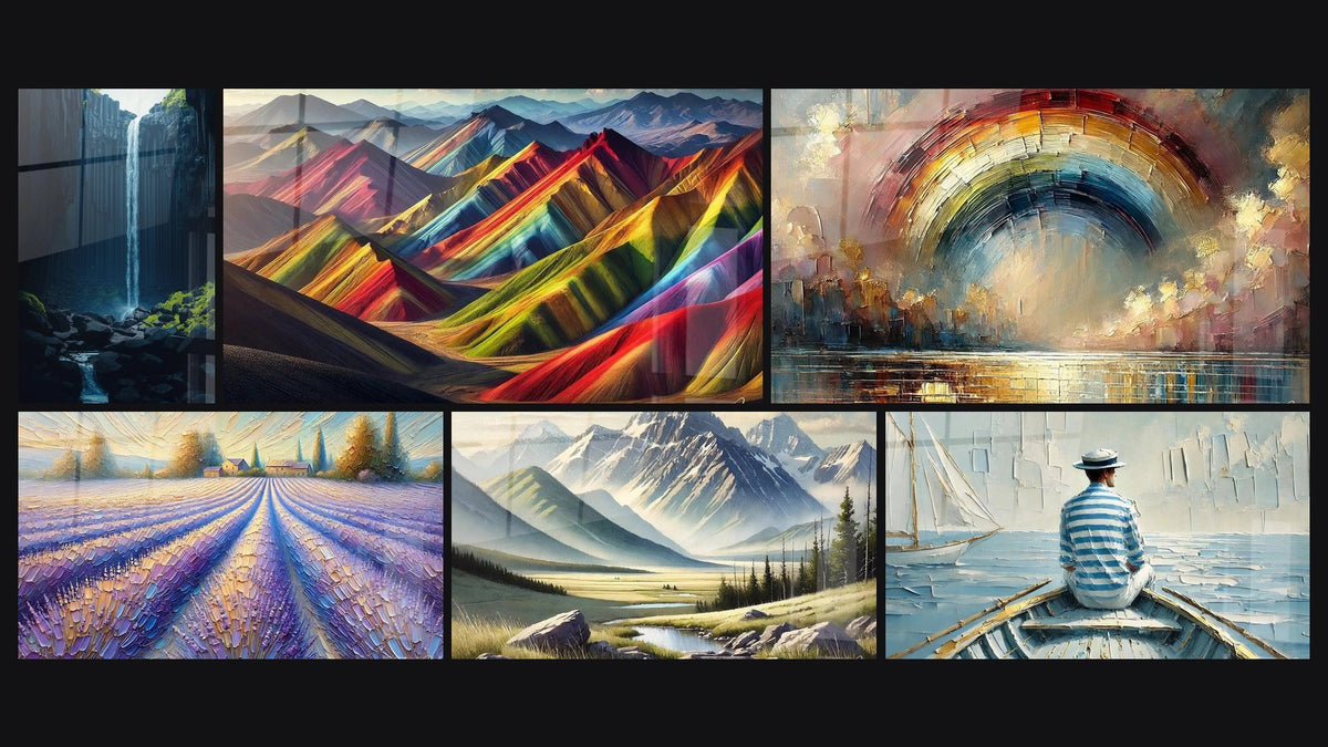 Mosaïque de six tableaux, dont Cascade N°2, Palette de la Terre et Paysage Provençal