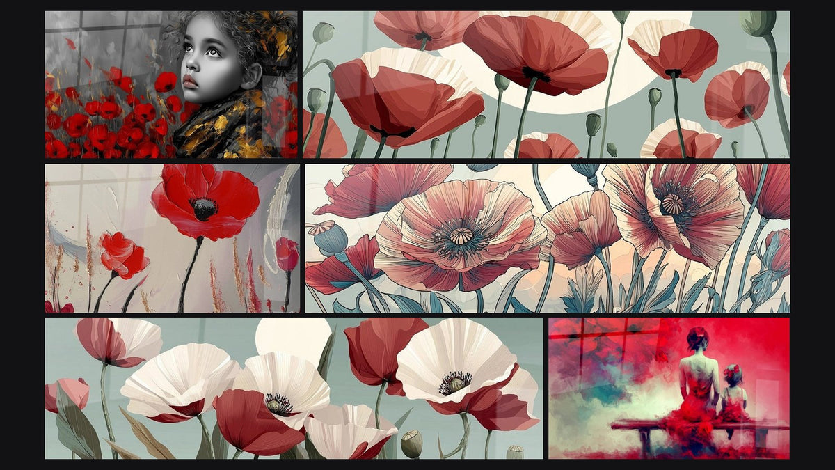 Mosaïque de six tableaux, dont Coquelicot N°6