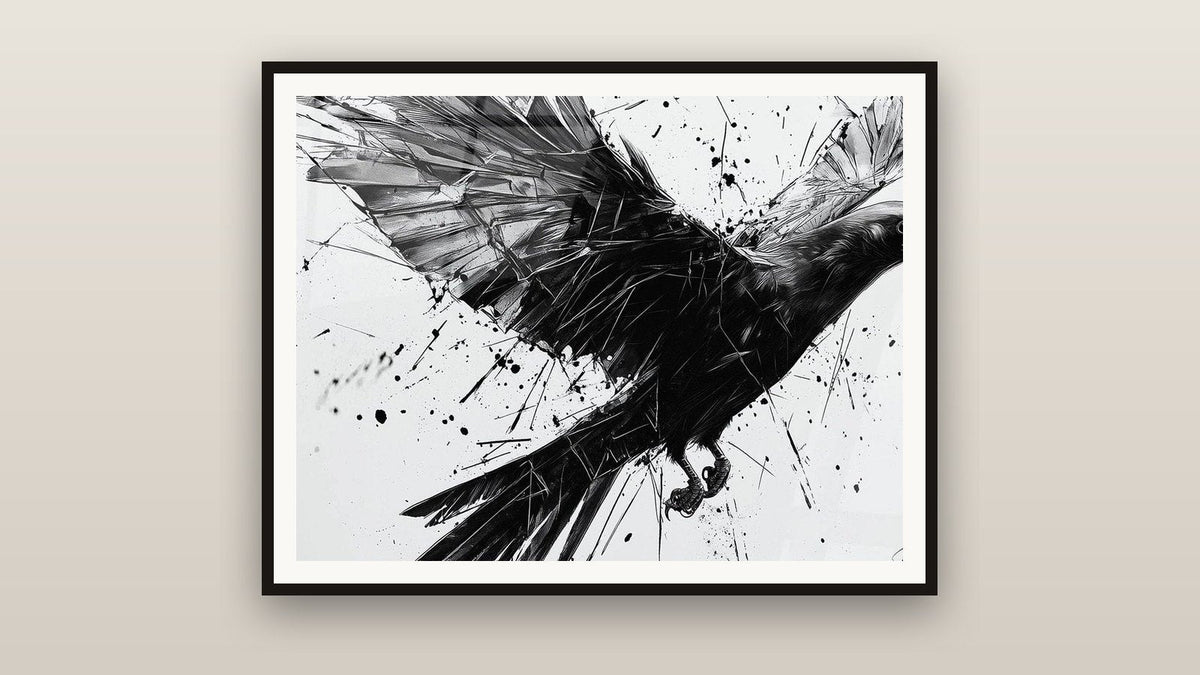 Tableau encadré sur un mur : Corbeau N°3