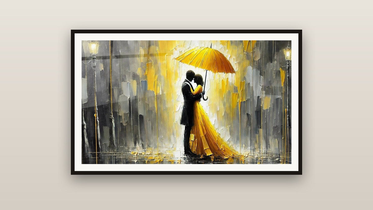 Tableau encadré sur un mur : Amour sous la Pluie