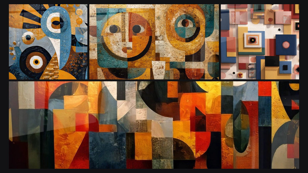 Mosaico di quattro quadri, tra cui Di arte astratta africana, D'arte astratta geometrica e D'arte geometrica africana