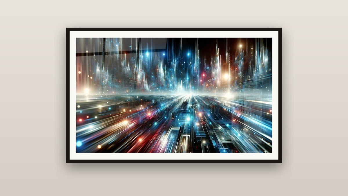 Tableau encadré sur un mur : Pulsations d'une Ville Électrique