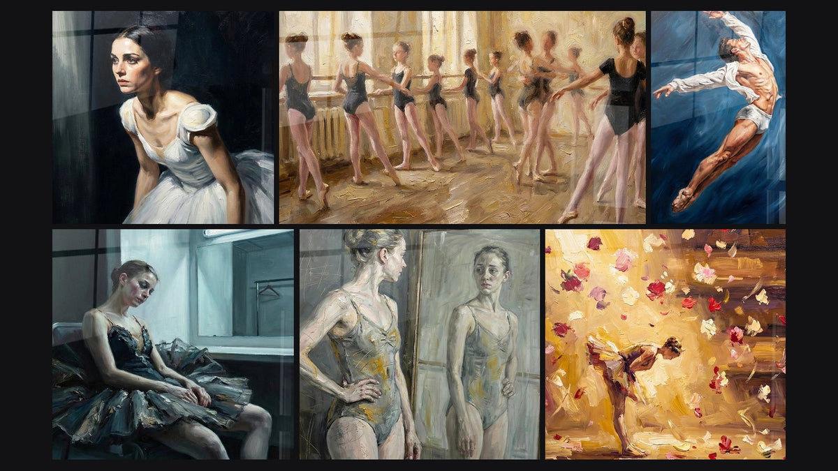 Mosaïque de six tableaux, dont Ballerine Classique, Cours de Danse Classique et Danseur en Mouvement