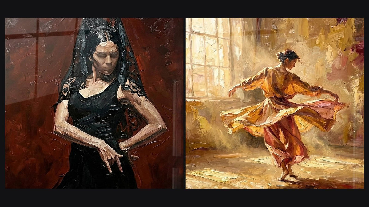 Deux tableaux côte à côte, dont Danseuse Flamenco