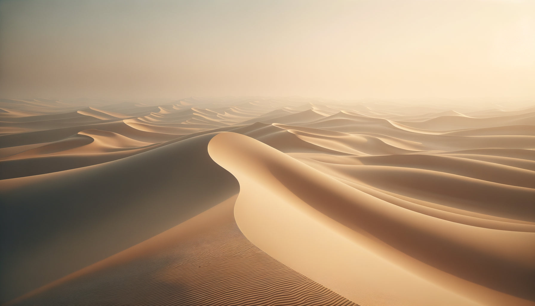 Peinture minimaliste de désert aux tons beiges, dunes épurées créant une atmosphère méditative et apaisante