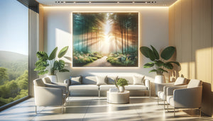 Tableau nature avec éclairage LED intégré dans salle d'attente médicale moderne et apaisante