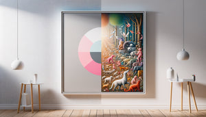Comparaison visuelle entre tableau minimaliste pour bébé et composition narrative détaillée pour enfant plus âgé