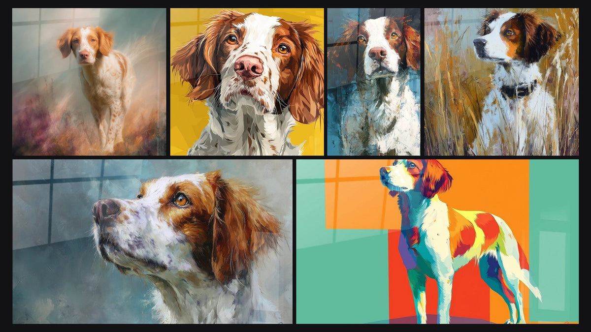 Mosaïque de six tableaux, dont Chien Multicolore Portrait Pop Art
