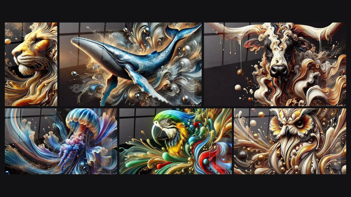 Mosaïque de six tableaux, dont Flamme Royale, Titan des Mers et Puissance et Grâce