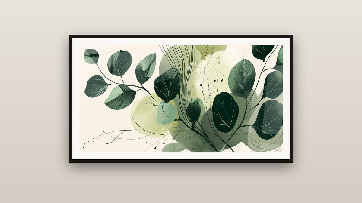 Tableau encadré sur un mur : Feuilles vert sauge et beige poudré