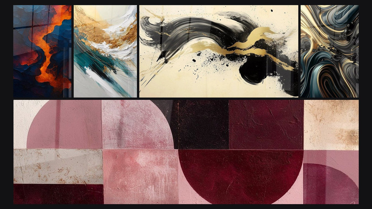 Mosaïque de cinq tableaux, dont Sang de la terre, Crête d'Or et d'Écume et Élan Passionné Noir