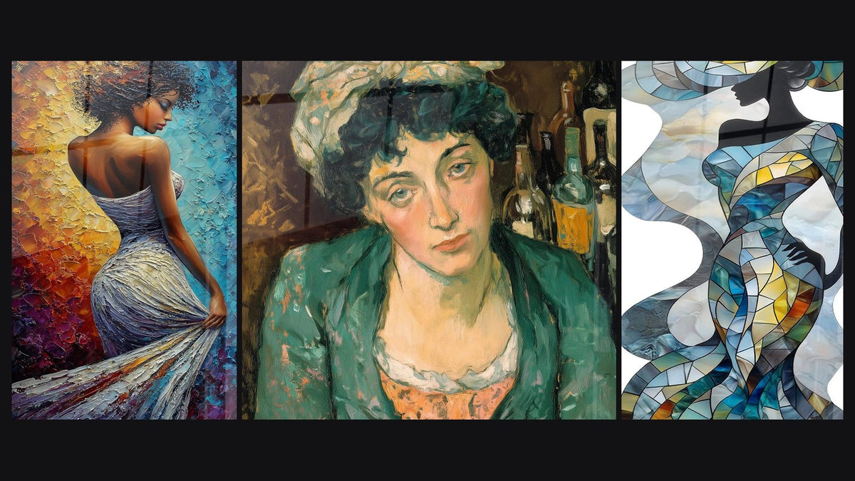 Mosaïque de trois tableaux, dont Femme et Femme Solitude Bohème