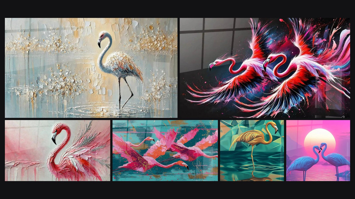 Mosaïque de six tableaux, dont Sillage en Or, Flammes du Ciel et Énergie Rosée