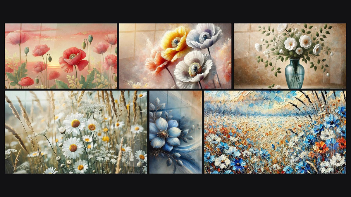 Mosaïque de six tableaux, dont Beauté Printanière, Beauté Éphémère et Chant d'Été