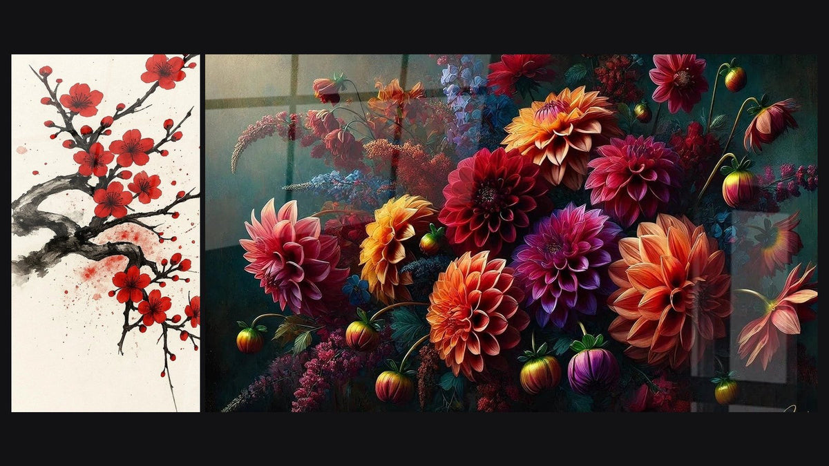 Dos cuadros uno al lado del otro: Flor de Sangre -Edición Japón y Sinfonía Floral