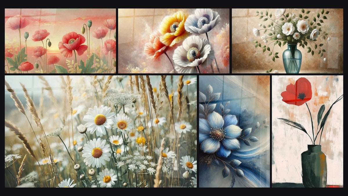 Mosaïque de six tableaux, dont Beauté Printanière, Beauté Éphémère et Chant d'Été