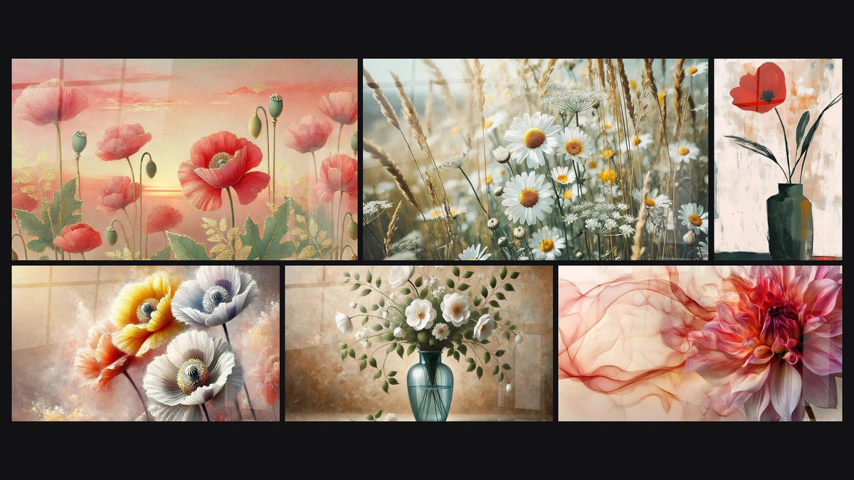Mosaïque de six tableaux, dont Beauté Printanière, Beauté Éphémère et Chant d'Été