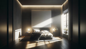 Tableau avec fond clair illuminant une chambre sombre par réflexion lumineuse naturelle