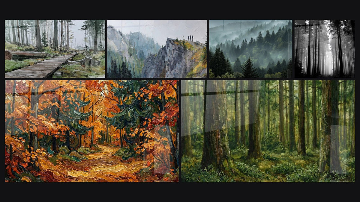 Mosaic of six paintings, including Vosges Forest, Vosges Mountain and Autumn Forest