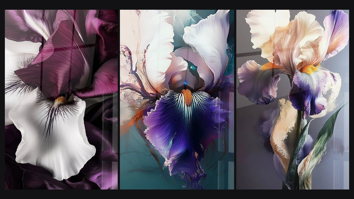 Mosaik aus drei Gemälden, darunter Iris Bild Nr. 4