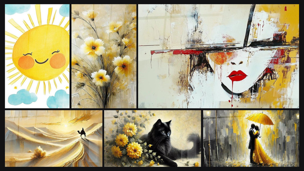 Mosaïque de six tableaux, dont Enfants N°21, Solitude des Dunes et Effleurement Doré
