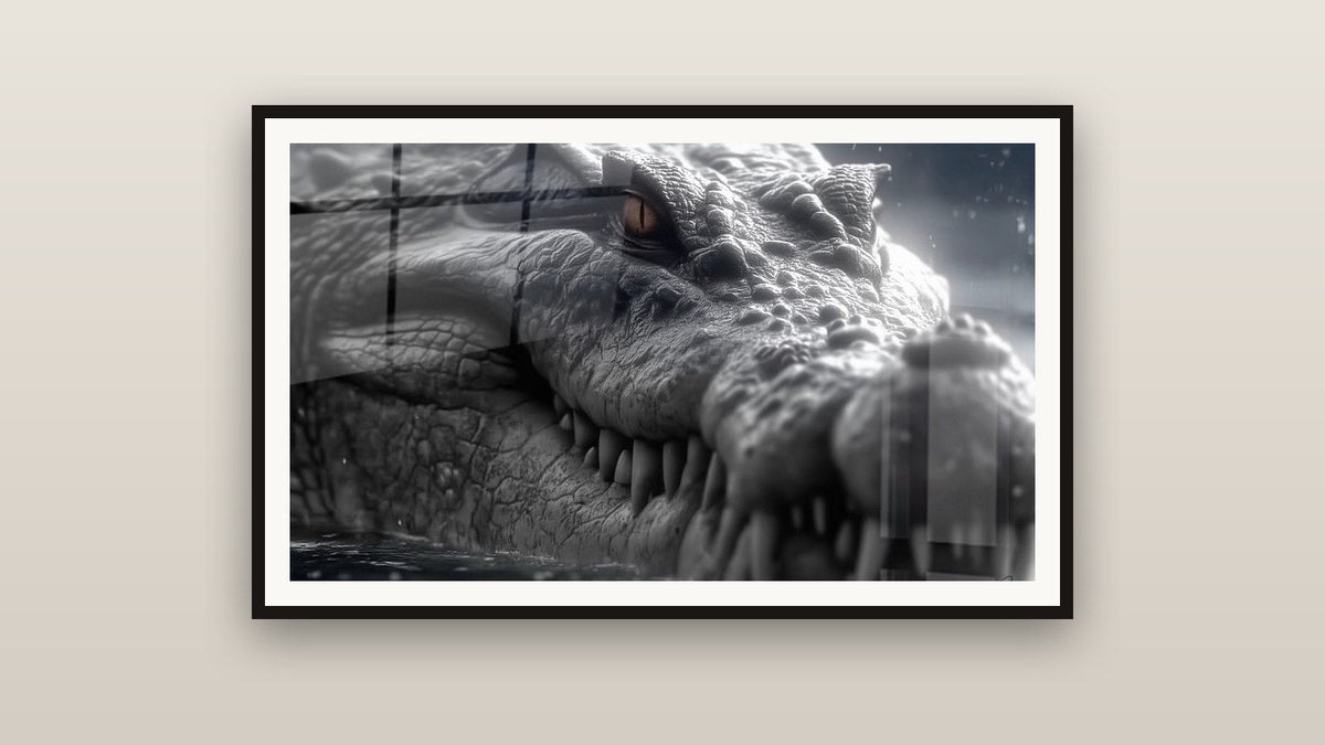 Tableau encadré sur un mur : Crocodile Préhistorique